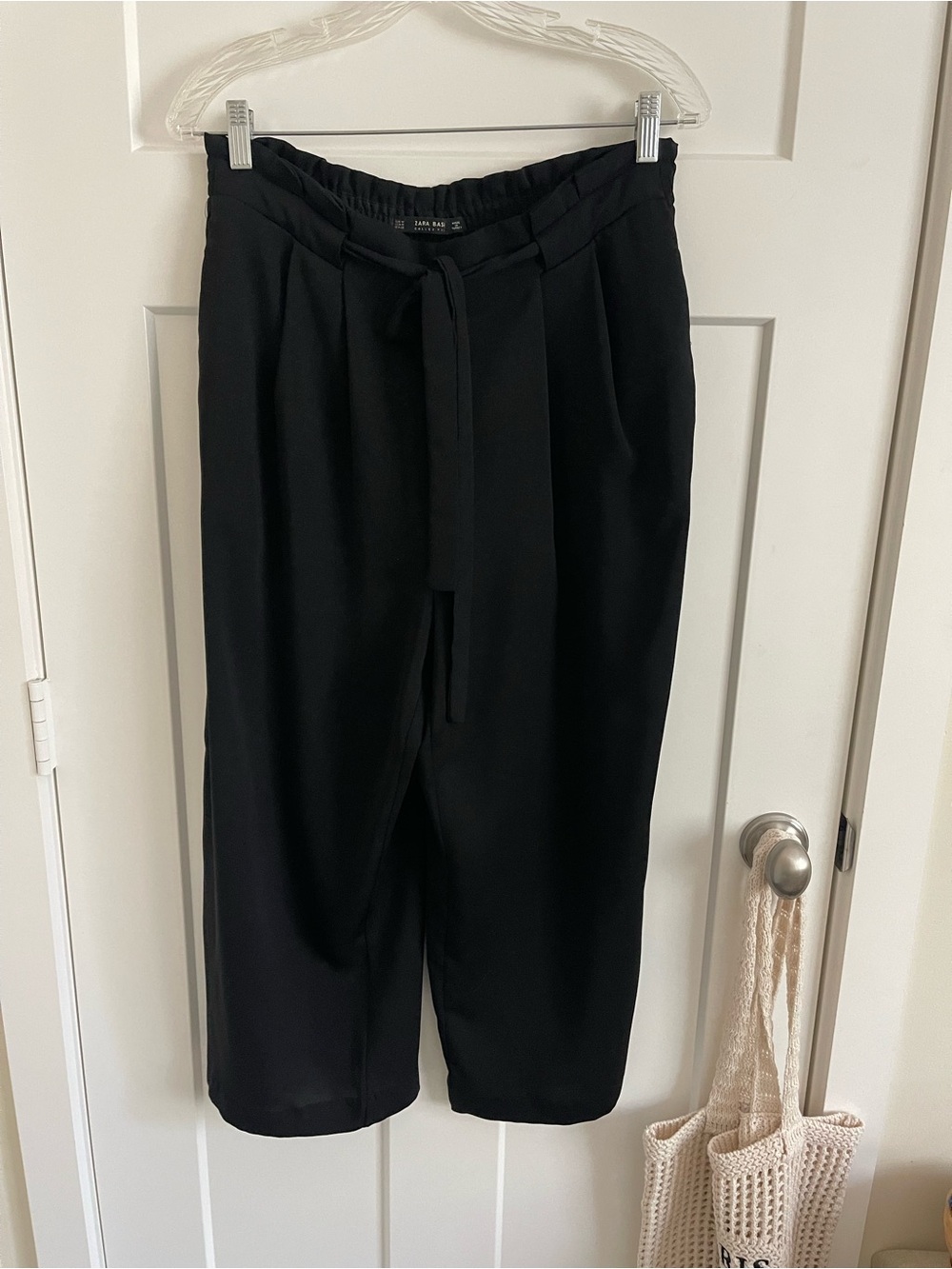 Zara Black Tie-Waist Cropped Trousers